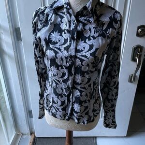 Chico's Black and Silver Floral Blouse